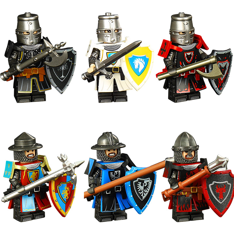 Model Kit Knight - ST3631-3636 Middeleeuwse Vlamdraak Schaduwridder Geassembleerde Bouwstenen